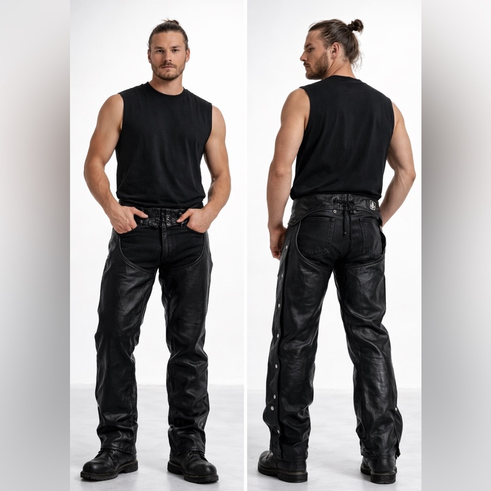 Men's Black Leather Jeans
